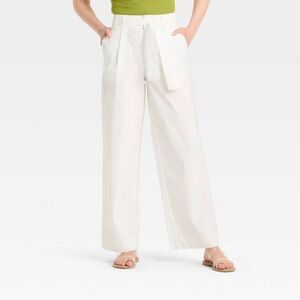 Women's High-Rise Wide Leg Poplin Trousers - A New Day White 12